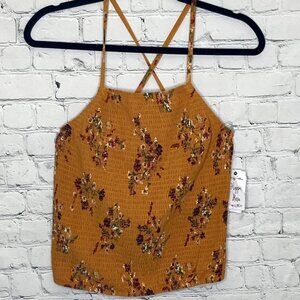Hippie Rose floral smocked  criss cross tank top